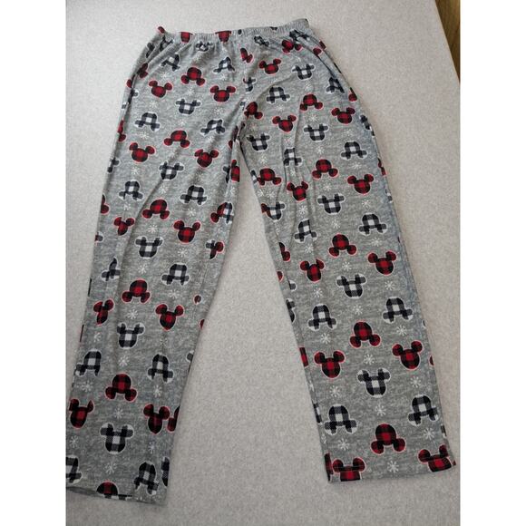 Mickey Mouse Disney Womans Pajama XL Pants Gray Plaid Fleece Lounge Pull On - Picture 1 of 8